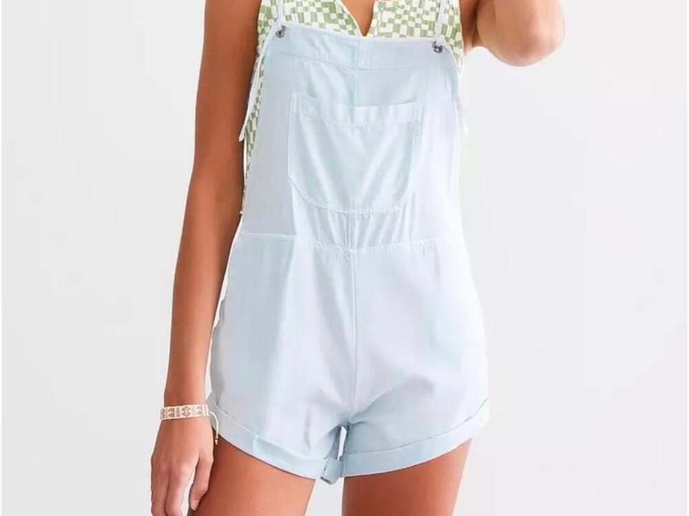 Billabong Wild Pursuit Romper Size S Light Blue Cotton Twill Short Overalls